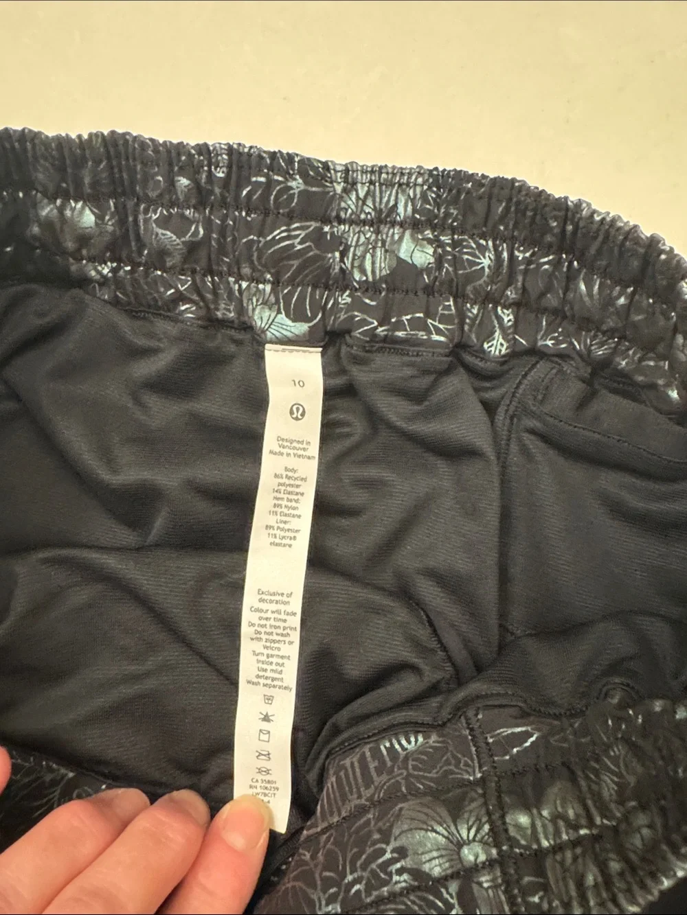 lululemon athletica Black Hotty Hot Shorts with Subtle Green Floral Print